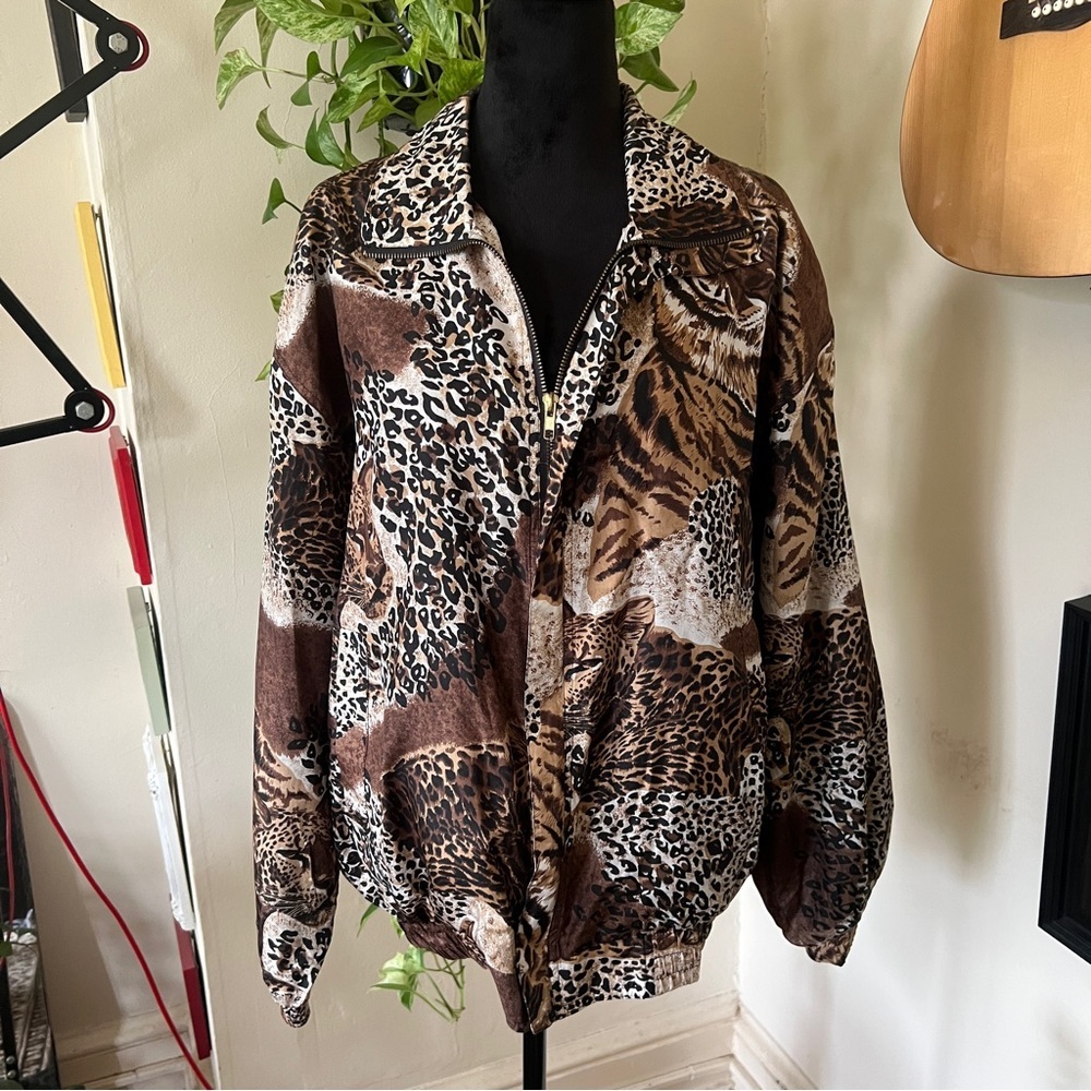 Vtg 90s Specialty Collection Animal Print Leopard Tiger Silk Jacket - Sz L
